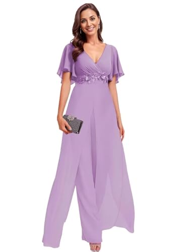 Mother of The Bride Pant Suits for Wedding Chiffon Jumpsuit Women's Formal Outfit