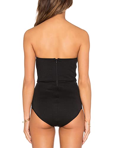 May&Maya Women's Strapless Plunge Neck Bodysuit (S, Black) #TOP2