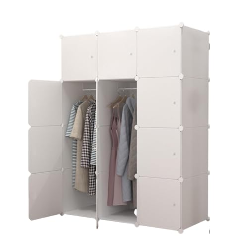 MAGIC SELECT Wardrobe Modular, Module Shelving, Modular Clothes Organizer Wardrobe for Home, Storage Shelf for Bedroom, 12 Modules, 2 Bars, 140x105 cm, White