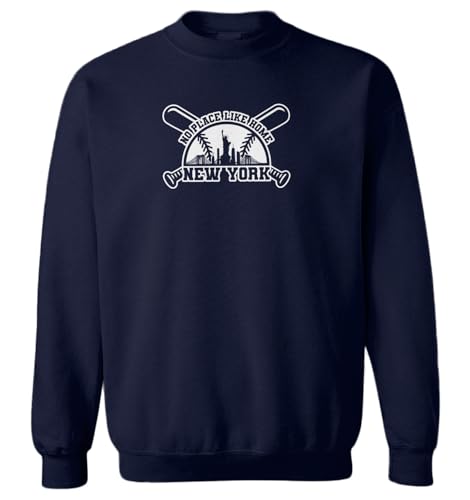 Haase Unlimited No Place Like Home - New York Baseball Youth Fleece Crewneck Sweater (Navy Blue, Small (Youth))