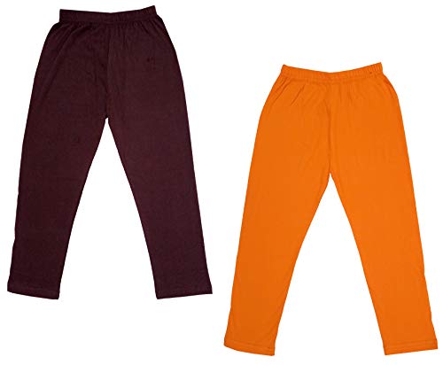 Image of IndiWeaves Girls Super Soft Cotton Solid Capri Pants (Orange, Brown, 14-16 Years) Pack of 2