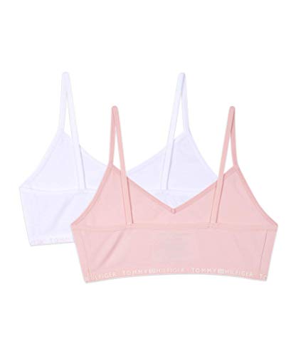Tommy Hilfiger Girls' Crop Sports Bra (Pack Of 2), Racerback Straps & Soft Elastic Waistband, Cotton & Spandex Legacy, Crystal Rose 533, 6-7 #TOP1