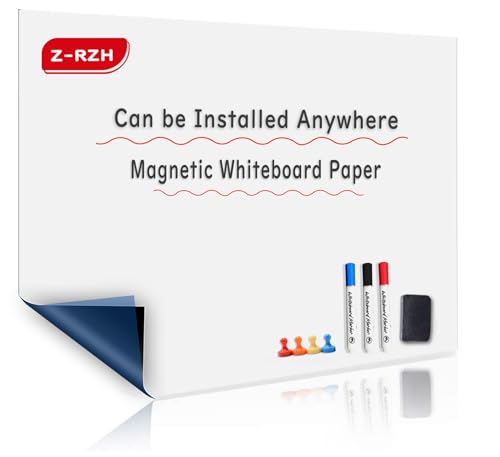 Z-RZH Pizarra magnética de borrado en seco, 36 x 48 pulgadas, pizarra blanca autoadhesiva para paredes, ideal para oficina, hogar y escuela, perfecto para boletines, listas de tareas y pared de