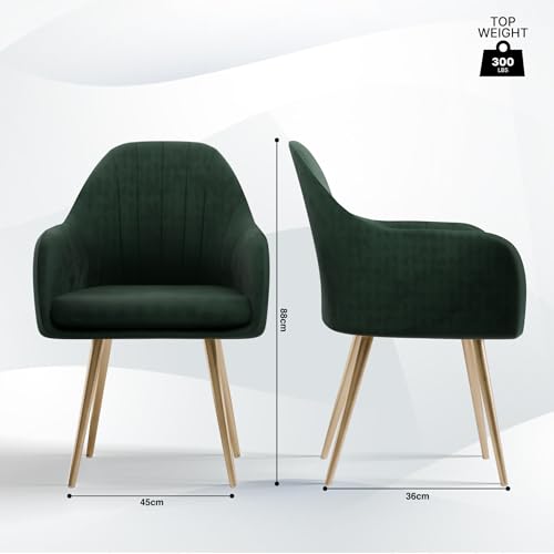 Image of Milano Velvet Comfort Dining Chair with Deep Cushion Seating, Strong Wooden Frame & Metal Support Legs for Dining, Living Room, Bedroom, Balcony & Office (Forest Green)