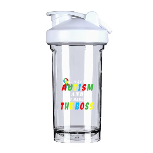 I Have Autism And That Makes Me The Boss 18 Ounce Shaker Bottle Drink Mixer Leak-proof Pre Workout Protein Shakes Meal Replacement Shakes Bottles 500ML/18 Oz White