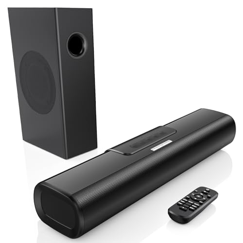 EnjoyNest Barra de sonido con subwoofer, barra de sonido de 2.1 canales para Smart TV, 16 pulgadas, Bluetooth, óptico, HDMI (ARC), AUX, Coax y USB, Wall Mountable, 50 W