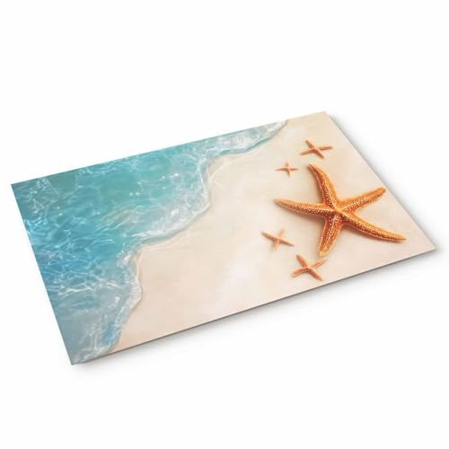 Ocean Beach Front Door Mat Indoor Entrance, Coastal Starfish Non Slip Doormat Summer Nautical Absorbent Resist Dirt Floor Mats Washable Low Profile Inside Rugs for Entryway, 16''x24'' - Image 7