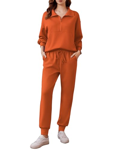 Image of PINSPARK 2 Piece Sets for Women Long Sleeve Half Zip Tracksuit Jogger Sets | 2026 Fall Travel Outfits Lounge Set, Lightweight Soft Air Layer Fabric, Kangaroo Pocket Sweatshirt, Drawstring Joggers Pants