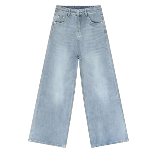 Men's American Style Jeans Gradient Color Button Pockets Straight Wide Leg Denim Pants