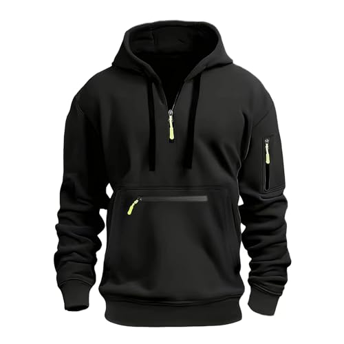 Men's Solid Pullover Hoodies Quarter Zip Sweatshirts Soft Blend Fleece Hooded Sweatshirts Long Sleeve with Big Pocket2