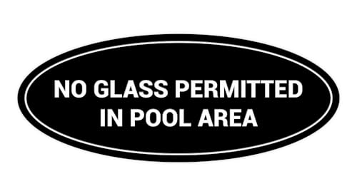 Panneau de piscine ovale No Glass Permitted In Pool Area noir taille M pour sécurité
