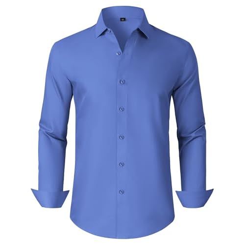 Mens Grade 3.5 Wrinkle-Resistant Dress Shirts Men's Long Sleeve Button Down Work Shirt for Men 3X-Large 00125_blue