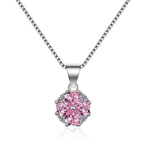 Collier Argent 925 Anti-Allergie Pendentif Fleur de Cerisier Cristal Rose
