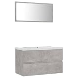 vidaXL Juego de Muebles de Baño Aseo Inodoro Armario Lavabo Empotrado Fregadero Escurridor de Empuje Grifo Espejo Tocador Contrachapada Gris Hormigón