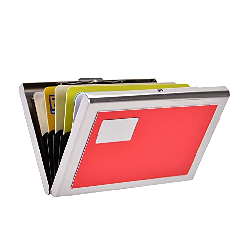 EASTNIGHTS RFID Metal Wallet with PU Leather Case (Red)