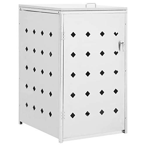 vidaXL Single Wheelie Bin Shed Outdoor Garden Garbage Bin Waste Container Enclosure Box Cover 240L Stainless Steel
