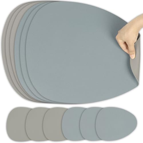 YIHELU Tischset Abwaschbar&Untersetzer,Doppelseitige Oval Platzsets 6er Set – Ansicht 1