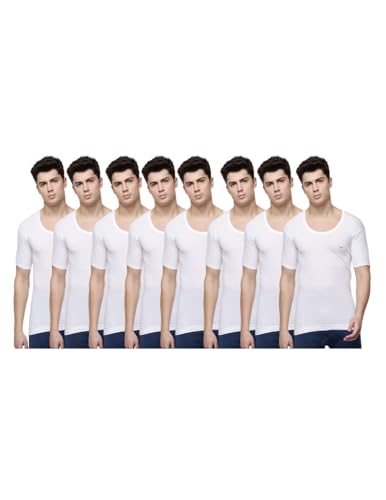 Image of Dollar Lehar Men Combed Cotton Round Neck with Sleeve Vest -White