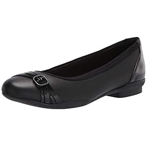 Clarks-Womens-Sara-Tulip-Ballet-Flat Clarks Women's Sara Tulip Ballet Flat, Black Leather/Patent Combi, 7