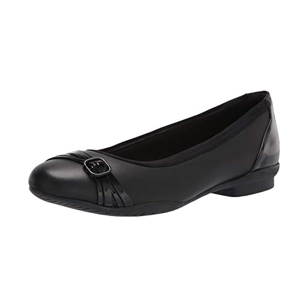 Clarks-Womens-Sara-Tulip-Ballet-Flat Clarks Women's Sara Tulip Ballet Flat, Black Leather/Patent Combi, 7