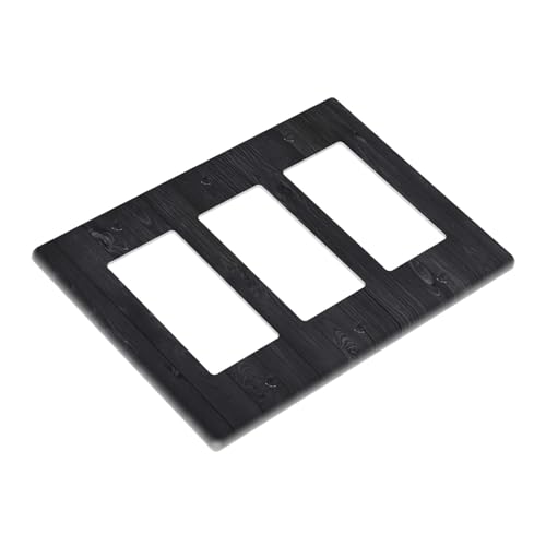 Decorative Outlet Covers Vintage Black Wood Plank Wooden Board 3 Gang Outlet Cover Wall Plate Triple Rocker Light Switch Cover Plate Switch Plate Covers for Farmhouse Home Decor