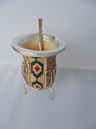 Traditional Yerba Mate Gourd Cup Set From Argentina: Mate Gourd Cup with Legs+ Bombilla Straw