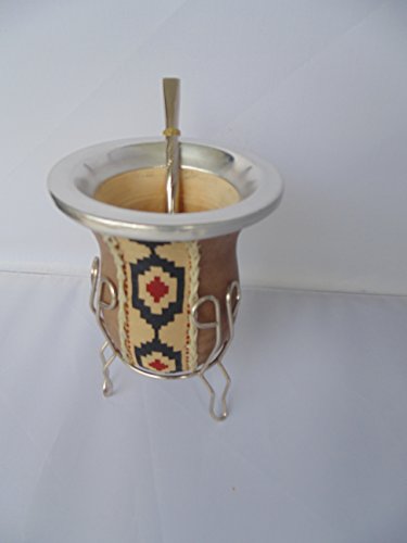Traditional Yerba Mate Gourd Cup Set From Argentina: Mate Gourd Cup with Legs+ Bombilla Straw