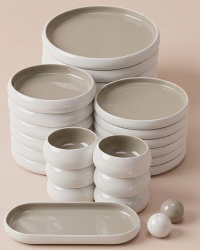 BAVARY Set Piatti 6 Persone Chubby 27 Pezzi – Servizio Piatti Con Piatti Moderni E Piatti Colorati – Set Di Piatti In Porcellana – Servizio Piatti Moderni Premium – Piatto Porcellana – Set Cucina