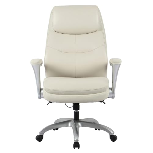 Realspace® Everton Ergonomic Vegan Leather High-Back Executive Chair with Flip-Up Armrests, Beige/Silver, BIFMA Compliant - Thumbnail 6