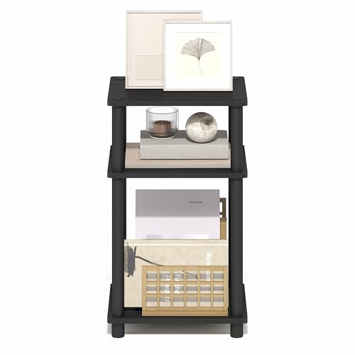 Image of Furinno Turn-N-Tube Side Table, 3-Tier End Table with Open Shelf, Toolless Assembly Night Stand, Bedside Table, for Living Room, Bedroom, Dark Americano