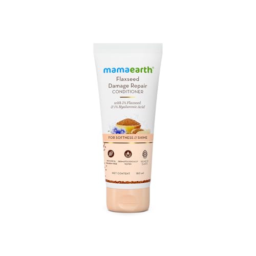 Image of Mamaearth Flaxseed Damage Repair Conditioner with 2% Flaxseed, 1% Hyaluronic Acid, Ceramides | Makes Hair Soft, Smooth & Shiny | Deeply Conditions | Dry & Frizzy Hair | Sulphate & Paraben Free | 180 ml