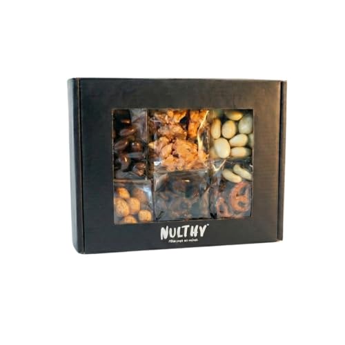 NULTHY - Caja Gourmet La Golosa | Selección Premium de Frutos Secos, Almendras, Nueces y Pretzels Cubiertos de Chocolate - Caja Regalo