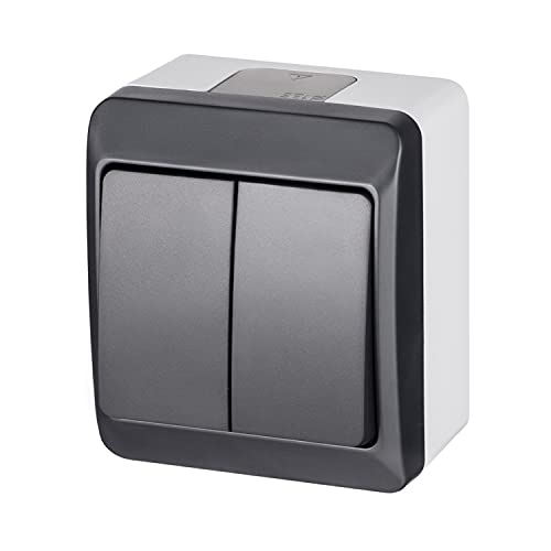 ELEKTRO-PLAST Interrupteur en saillie IP44 - Programme de prise pour pièces humides Schuko Hermes ANTRA (double interrupteur 0332-07) - Anthracite Cover