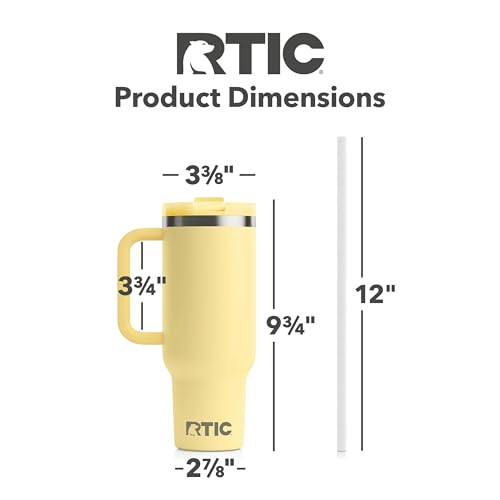 RTIC 30 oz Road Trip Tumbler Double-Walled Insulated Stainless Steel Portable Travel Coffee Mug Cup with Lid, Handle and Straw, Ceramic-Lined, Sunlight - Image 5
