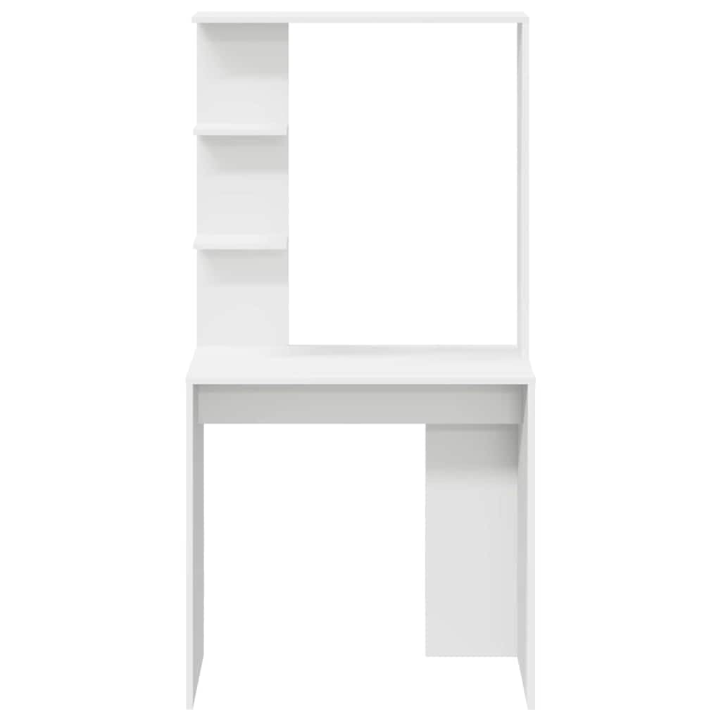 Nowoczesne biurko z regałem, białe, 78,5 x 37 x 154,5 cm, z materiału drewnopochodnego, idealne do domowego biura, gabinetu i małych pomieszczeń, praktyczne miejsce pracy komputerowej