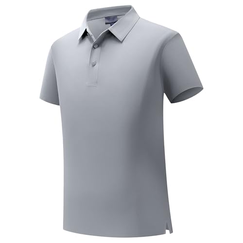 Men Quarter Button Workplace Shirt Simple Short Sleeve Paul Collar T Shirts Summer Classic Cotton Pullover Tops (Grey,XX-Large)