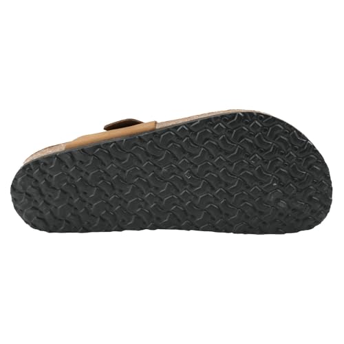 Image of 100% Genuine Leather Men's Sandals - Comfortable Cushioned Smart Foam Footbed, Slip-On Slides for Casual Summer Wear, Adjustable Fit, Durable Non-Slip Sole