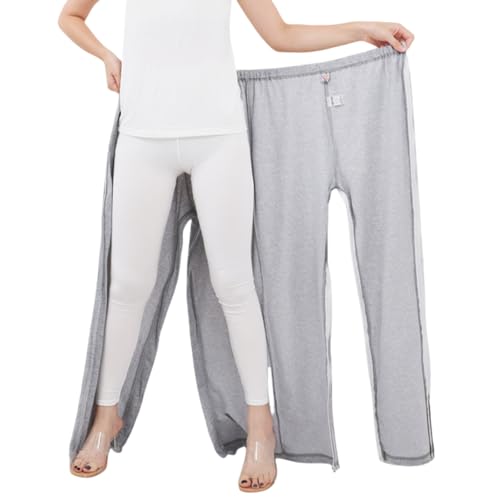 WEEOATAR Unisex Patient Pants Bedridden Patient Clothing Disability Clothing with Zippers for Easy Access Hospital Gowns Nursing Aid for Elderly Disabled Dialysis and Bedridden Patients(Grey M)