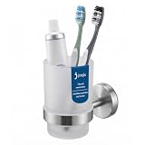 Joeji's Kitchen Portaspazzolino - Bicchiere in vetro smerigliato - Acciaio inossidabile - ...