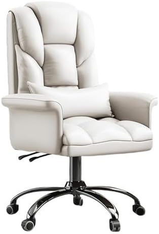 Ergonomic Office Chair with Adjustable Height Lumbar Support Leather Desk Chair Comfortable Swivel Computer Task Chair for Workstation Study Reception Workspace(Off)