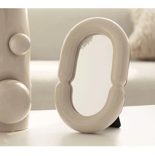 TKacngde Ceramic Vanity Mirror, Oval-Shaped Vanity Mirror, Suitable for Bathroom