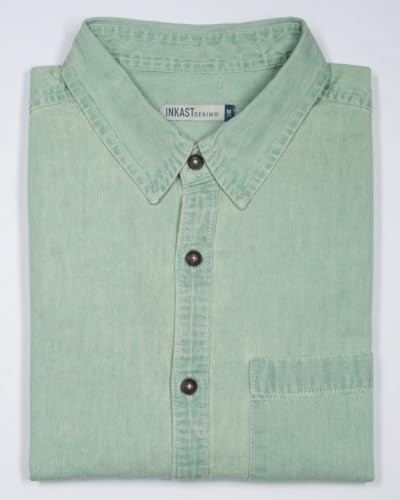 Image of Amazon Brand - INKAST Men Washed Cotton Twill Denim Casual Button Down Shirt | Full Sleeves | Regular Fit | Stylish Summer - Everyday Wear
