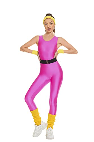 MIAIULIA Womens 80s Workout Costume Outfit Barbie Costume For Women Leotard Set Pink Rompers M MIAIULIA Womens 80s Workout Costume Outfit Barbie Costume For Women Leotard Set Pink Rompers M