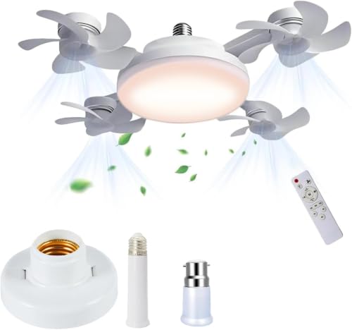 Image of GINGER TECH E27/B22 Ceiling Fans with Lights, 4 Heads 50cm 60W LED Dimmable Quiet Ceiling Fan with Remote, 3 Speeds 3 Color, Bulb Bayonet Fitting, for Bedroom, Living Room, Kitchen