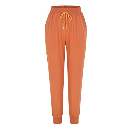 Womens Tapered Pants Drawstring Back Elastic Waist Pants Casual Trousers with Pockets Woman Work2