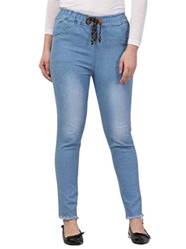 Girls Elastic Waist Denim Jogger Pants, Drawstring, Roll-up Cuffs...