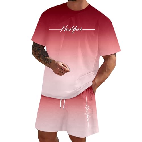 Traje de verano para hombre de manga corta con moderno estampado degradado de letras