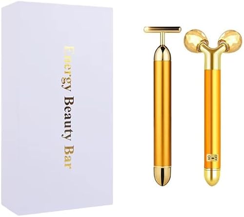 2 x 24k Energy Vibrating Beauty Bars for Skin Care - Maximum Serum Absorption with Massaging T & Y Shaped Devices