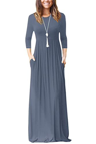 Image of EUOVMY Women's Long Sleeve Loose Maxi Dresses Casual Long Dresses with Pockets