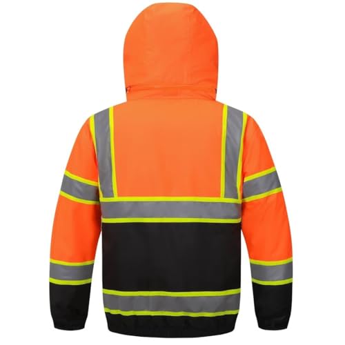 TOKISHI High Visibility Hoodie For Men Reflective Safety Jacket Snowproof And Warm Raincoat With Zipper Men'S/Women'S Construction Work Safety Insulated Parka Orange XL by TOKISHI - Image 2